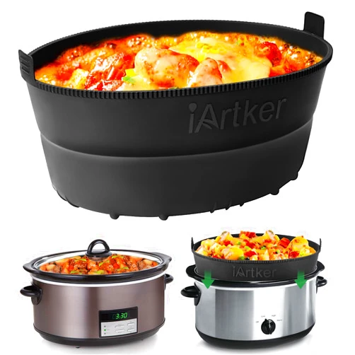 IArtker Silicone Slow Cooker Liner fit 6 Quart, Thickened Foldable Crockpot Liners Oval Crock-Pot, Reusable Leakproof Crock Pot Liner BPA Free Dishwasher Safe