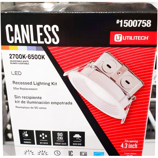 Utilitech Color Changing 4-in 55-Watt Equivalent White Round Dimmable Recessed Downlight Canless MQTL1120A-L9K9027 4 Inches