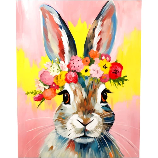 Tucocoo Rabbit Flower Crown Oil Painting Paint by Number Kits 16 x 20 inch Canvas Pop Art Color DIY Painting for Kid Students Adult Beginner with Brushes Acrylic Pigment-Rabbit Flowers Head(without Frame)