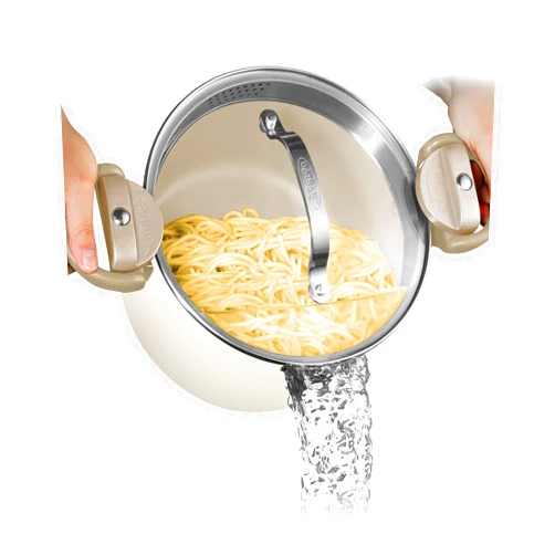 Gotham Steel 5 Quart Stock Pot Multipurpose Pasta Pot with Strainer Lid & Twist and Lock Handles, Nonstick Cooking Pot + Pasta Strainer Pot with Lid, Spaghetti Pot, Oven/Dishwasher Safe - CREAM
