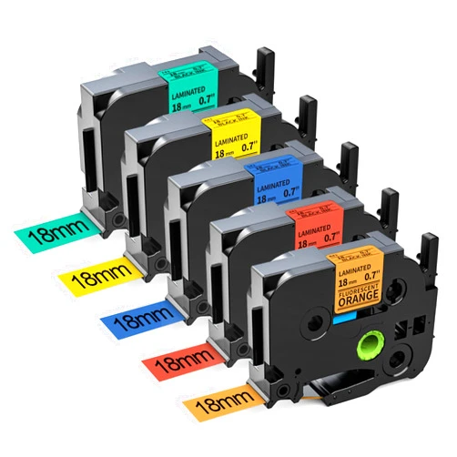 Labelife Replacement for Brother P Touch Label Tape TZe TZ Tape 18mm 0.7 Inch Laminated Black on Orange/Red/Blue/Yellow/Green Compatible with Brother P Touch PT-D400 D410 D600 1880, 3/4 inch, 5-Pack