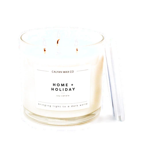 Calyan Wax Co. Home & Holiday 3 Wick Scented Candle - 43 Hour Burn - Luxury 3 Wick Soy Candles - Non Toxic Soy Wax Candles - Long Lasting Large Glass Jar Candle for Home - 14.9oz