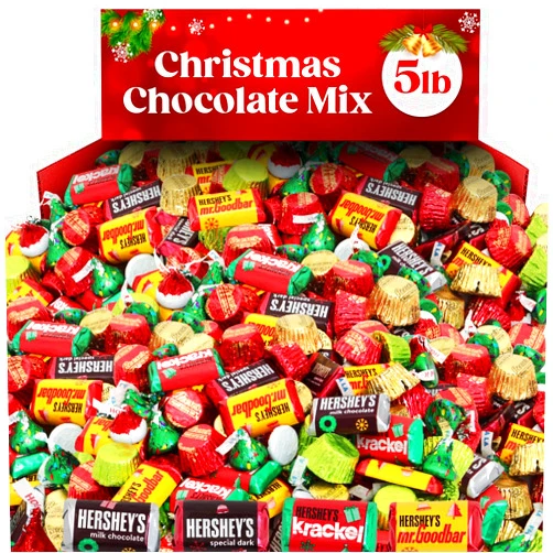 GEEOOLLAH HersheysChristmas Miniatures 5LB Bag – Ultimate Holiday Chocolate Assortment with Milk Chocolate, Special Dark, Santa Hat Kisses, Kissmass Tree Kisses, and Christmas Miniature Peanut Butter Cups