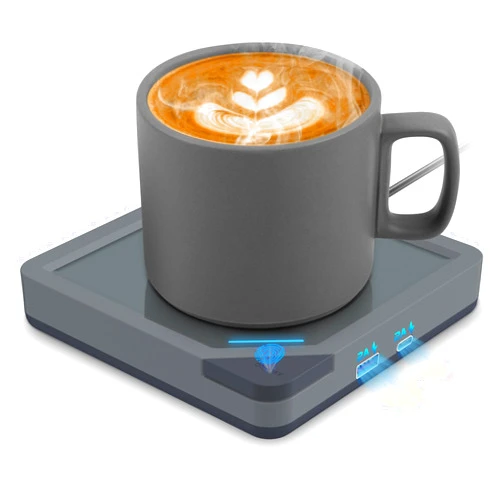 Yolin Coffee Mug Warmer Dual USB: Cup Warmer for Desk Office Use Electric Beverage Warmer with Auto Shut Off After 8 Hours Coffee Warmer Plate for Cocoa Tea Water Milk, Gray with Cup