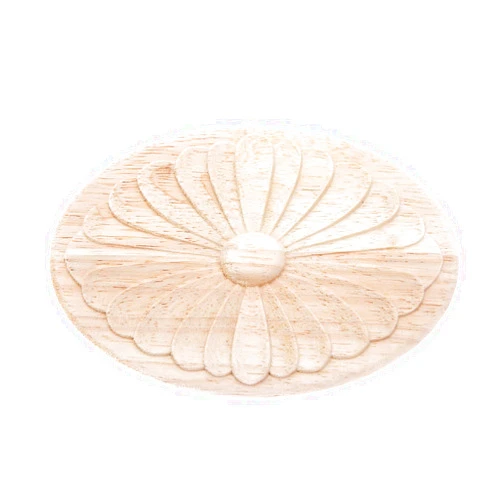 MUXSAM 1Pc Simple Unpainted Solid Wood Carved Oval Flower Pattern Door Central Applique Onlay Decal for Furniture 14.5x10cm