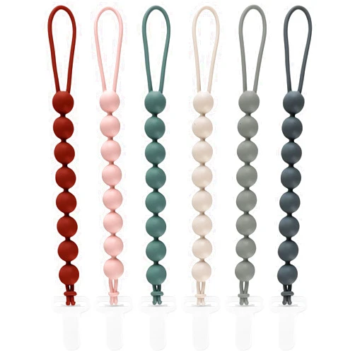 Slotic 6-Pack Silicone Pacifier Clips for Babies, Safe Teething Beads, Rust-Free Holders, Baby Boy and Girl Essentials, Newborn Must-Have Accessories, BPA-Free