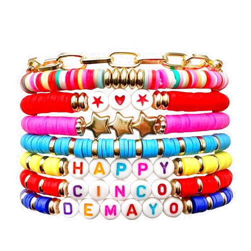 Taichell Colorful Clay Cinco De Mayo Bracelets Pack for Women Girls Cinco De Mayo Mexican Fiesta Bracelet Costume Accessories Party Gift
