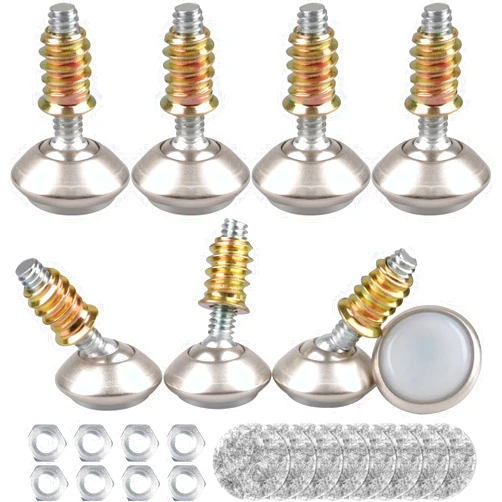 Anwenk Swivel Leveling Feet Furniture Levelers Feet Angle Height Adjustable, Screw in Cabinet Table Chairs Sofa Levelers Leg 1/4”-20 Threaded,with Felt - 8Pack