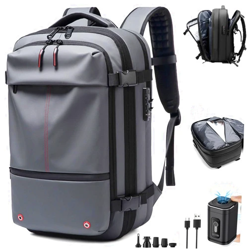 Skeayid Vacpack Backpack, 60l Large-Capacity Expandable Backpack with Vacuum Compression, Vacpack Go Travel Vacuum Backpack (Grey+Air Pump)