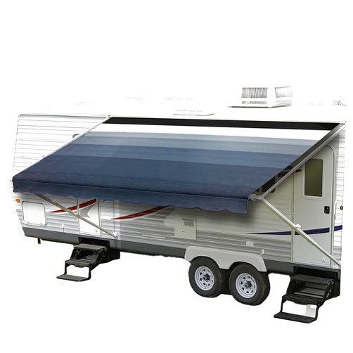 ShadePro - RV Awning Fabric Replacement - Heavy Duty Weatherproof Vinyl - Universal Outdoor Canopy for Camper, Trailer, and Motorhome Awnings - Pacific Blue Blk WG - 18' (Fabric 17' 2