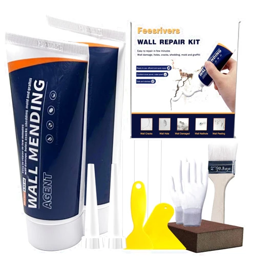 Feesrivers Drywall Patch Kits, Wall Mending Agent with Scraper and Brush, Wall Patch Repair Kit-Quick and Easy Solution for Repair Wall Surface Hole Scratch and Cracks.(2 Pack)