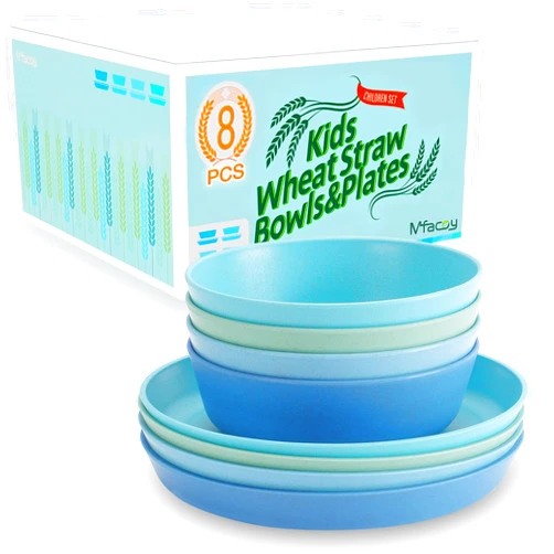 Mfacoy Wheat Straw Kids Plates and Bowls Set, Unbreakable Kids Dinnerware Set - 4 Pcs 7.75