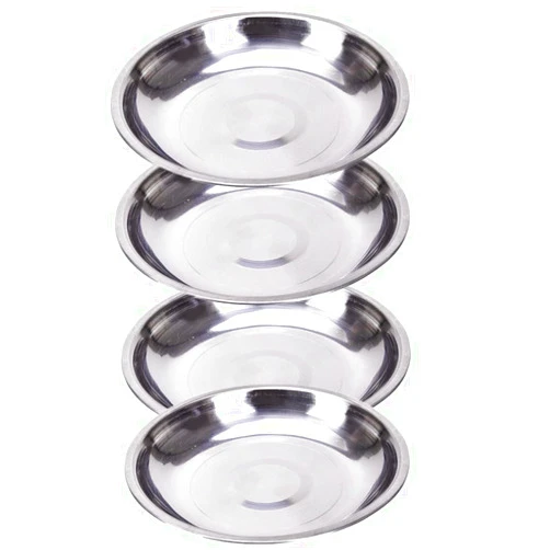 Gofidin 4 Pack 304 Stainless Steel Dessert Appetizer Plates, Round 7.1'' Dia Serving Camping Lunch Plates Tableware Dinner Plate Food Container for Snack and BBQ