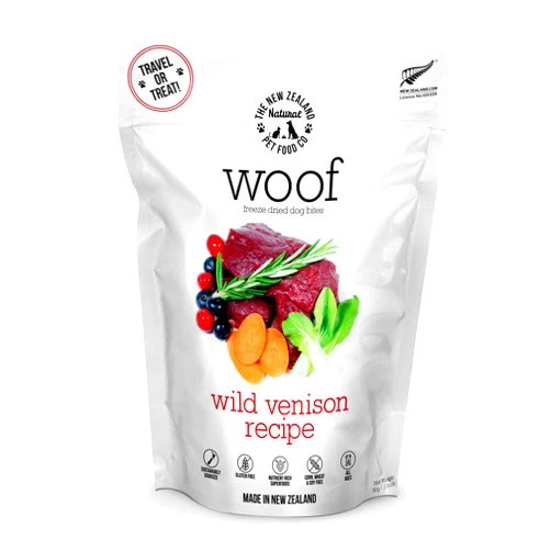 The New Zealand Natural Pet Food Co. Woof Freeze Dried Dog Food - Wild Venison, High Protein, Dog Food Topper & Dog Treats, All Life Stages, 1.76 oz