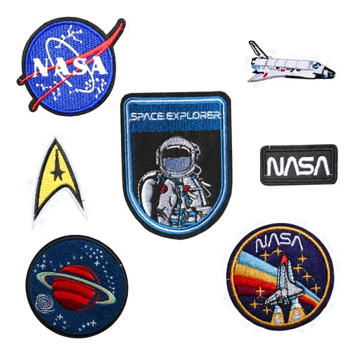 TENNER.LONDON Set of 7 Iron on/Sew On Astronaut Embroidered Patch Space Agency Applique Space Explorer Craft Embroidery Motif Transfer 7 Set Astronaut