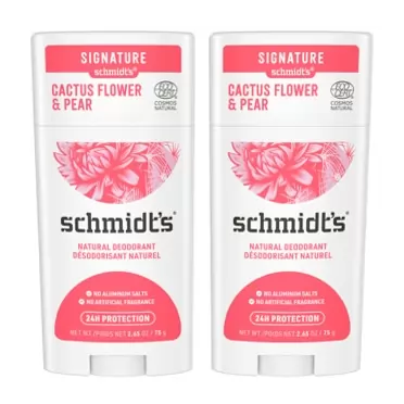Schmidt's 100% Natural Origin Ingredient Deodorant Stick Cactus Flower & Pear 2 Count for 24-Hour Odor Protection 2.65 oz Cactus Flower and Pear 2.65 Ounce (Pack of 2)
