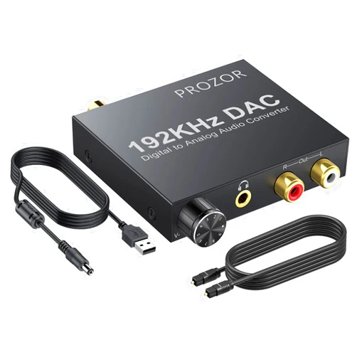 PROZOR 192KHz Digital to Analog Audio Converter Optical to RCA Adapter Upgrade Volume Adjustable DAC with Optical Cable, SPDIF TOSLINK to Stereo L/R & 3.5mm Jack Converters