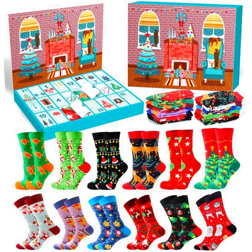 MOVINPE Socks Advent Calendar for Adults Men Women, 12 Pair of Christmas Crew Socks Funny Socks Countdown to 2024 Christmas, 24 Days Surprise Christmas Gifts Warm Cotton Socks