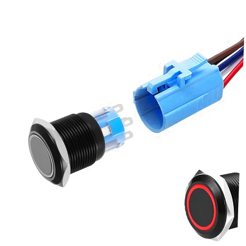 WerFamily Power Symbol Red LED 19mm Latching Push Button Switch 1NO 1NC SPDT ON/OFF Waterproof Black Shell Metal Round with Wire Socket Plug