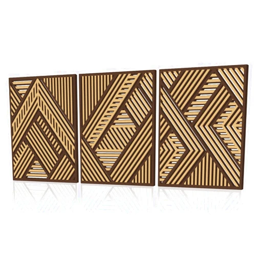 Tatuo 3 Pcs Geometric Wood Wall Art, Modern Slatted Wood Design Wall Decor, Hanging Abstract Panels Wall Decor with 3D Hollow Craft Art for Home Office Kitchen Living Room Bathroom (Simple Geometry)