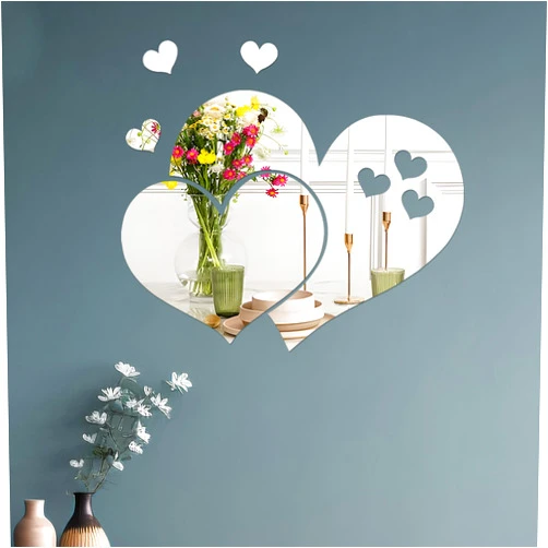 CEYAZYE Wall Mirror Tiles, Love Heart Shape Self Adhesive Acrylic Mirror Cute Room Wall Decor Y2k Aesthetic Living Room Bedroom Decor (Silver)