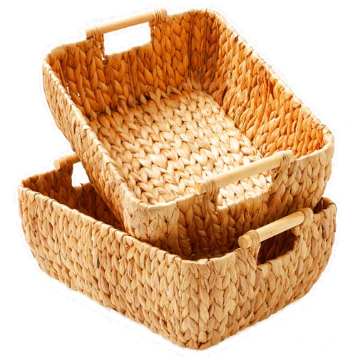 Casafield Set of 2 Water Hyacinth Oval Storage Baskets with Wooden Handles - Large, Woven Bin Organizers