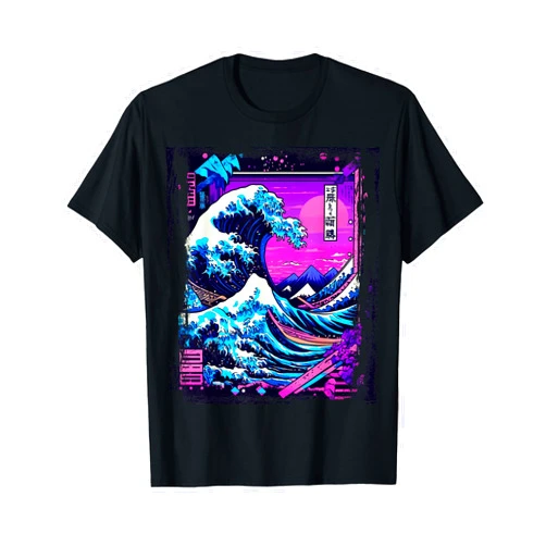 Neo Kanagawa Prints Neon Great Wave Vaporwave Fuji Scene T-Shirt