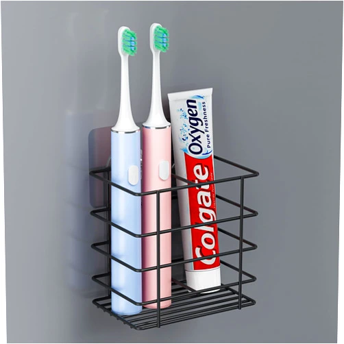Oasiteege Adhesive Toothbrush Holder Wall Mounted, Suction Cup Toothpaste Organizer for Shower, Hanging Razor Tooth Brush Holder Storage Caddy with Drainage, Black Bathroom Accessories and Decor