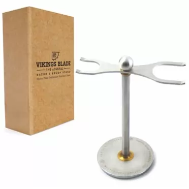 VIKINGS BLADE 'The Admiral' Safety Razor and Brush Stand, Extra Wide Openings (Heavy Duty Distressed Steel)