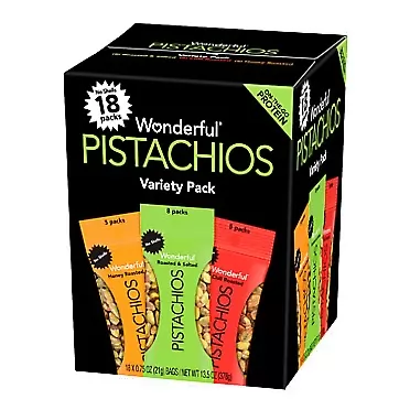 Gourmet Kitchn Wonderful Honey, Chili and Salt Roasted Pistachios | No Shells, Variety Pack (0.75 oz., 18 pk.) (1 Pack)
