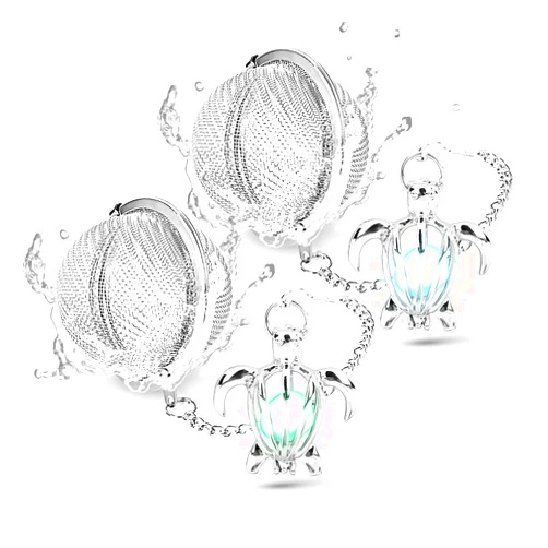 TeaSanavie 2pcs Tea Infuser TeaSanavie Loose Leaf Tea Steeper Stainless Steel Tea Ball Mesh Tea Strainer Silver Glow In The Dark Turtle Pendant Tea Filter with Extended Chain Hook for Brew Fine Loose Tea Leave