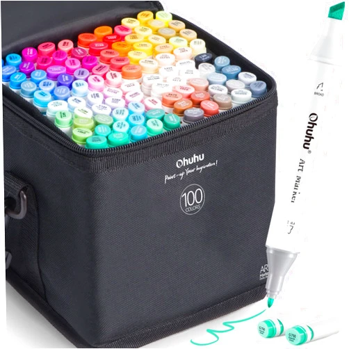 Ohuhu Alcohol Markers Double Tipped Art Marker Set for Artists Adults Coloring Sketch Illustration - Chisel & Fine Dual Tips - 100 Colors - Oahu Series of Ohuhu Markers - Refillable Ink