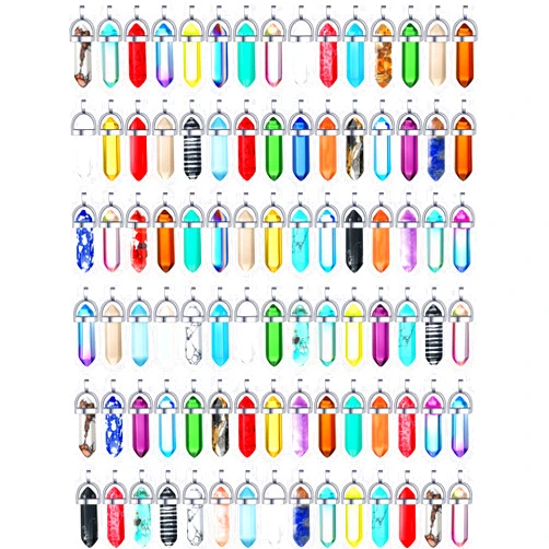 Hicarer 100 Pieces Hexagonal Chakra Crystal Pendant DIY Pendant Gemstone Healing Pointed Stone Beads for Necklace Earrings Bracelet Jewelry Making (Classic Colors Set)