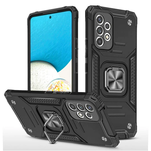 Cass Creations Case Compatible with Samsung Galaxy A33 5G, Shockproof Hybrid Armor Case Phone Cover with Ring Stand Kickstand - Black