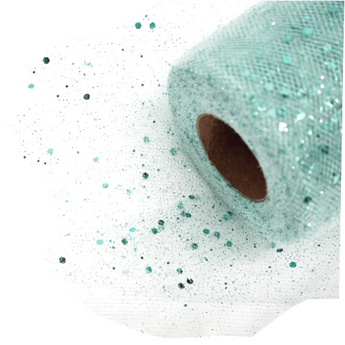 Ableme Deco Glitter Tulle Fabric Rolls 6 Inch 50 Yards (150FT) Sequin Sparkling Ribbon Spool Netting for Wedding, Tutu Skirt, Gift Wrapping, Party Decoration (Aqua Blue)
