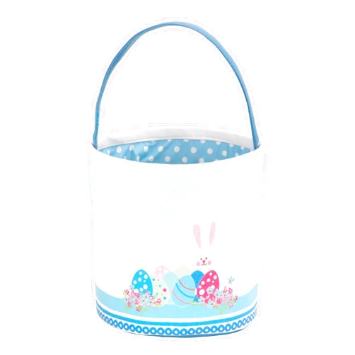 LessMo Easter Bunny Basket Egg Buckets, Blue Cute Personalized Canvas Cotton Tote Bags Egg Hunt Basket for Easter Party Gifts