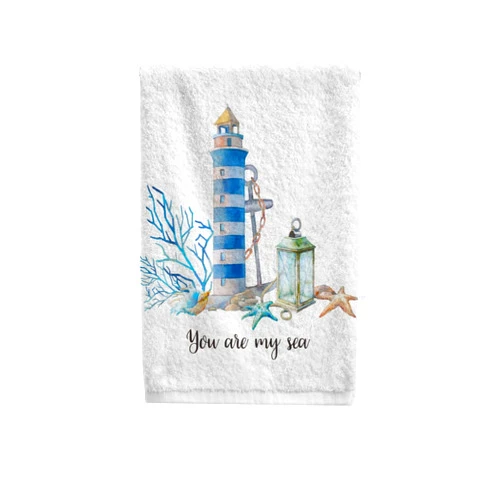 ALAZA Beach Coastal Hand Towels for Bathroom,Cotton Soft Absorbent Nautical Ocean Anchor Lighthouse Bath Towels Fingertip Towel Decorative 15.5x29.5 Inch