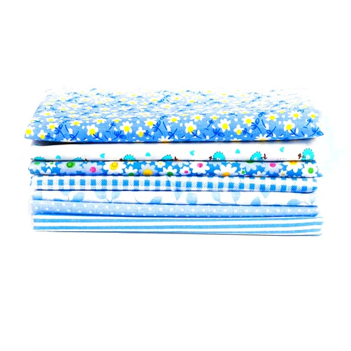 Aatraay 7Pcs Assorted Fat Quarter Bundle Quilt Quilting Cotton Fabric Sewing DIY Set (Blue)