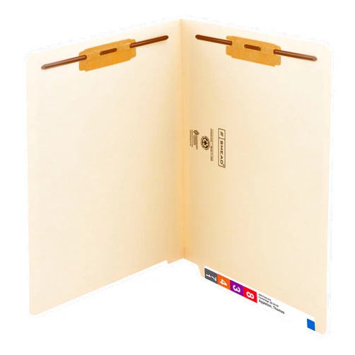 Smead Heavyweight End Tab Fastener File Folder, Shelf-Master® Reinforced Straight-Cut Tab, 2 Fasteners, Letter Size, Manila, 50 per Box (34215)