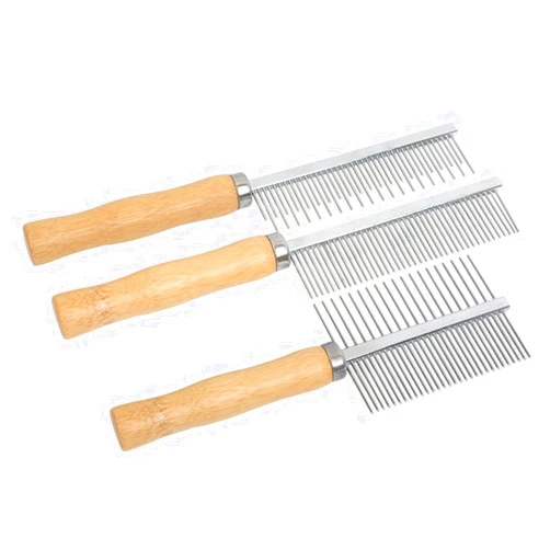 SEIFUD Professional Metal Dog Grooming Comb | 3 PCS Wooden Handled Pet Comb for Dogs and Cats | Removes Tangles, Dematting, Detangling | Great for Matted Hair