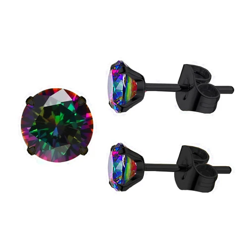Sunnyshopday 5A Stunning Rainbow Rose Gold Black Hypoallergenic Quartz Stone Surgical 316L Stainless Steel,Hypoallergenic Tragus Cartilage Sleeper Earrings,Earring Stud Gift Box,Men Women Womens Mens