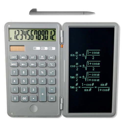 NewUgly Calculator, 12-Digit Large Display Office Desk Calcultors with Erasable Writing Table, Solar and Battery Dual Power Pocket Desktop Calculator for Basic Financial Home School, Grey