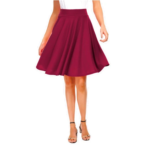 EXCHIC Women's Casual Stretchy Flared Mini Skater Skirt Basic A-Line Pleated Midi Skirt