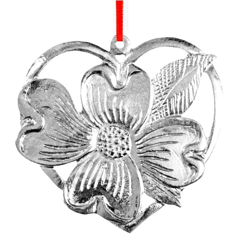 House of Morgan PEWTER Handmade Dogwood in Heart Gift - Metal Dogwood Flower Christmas Ornament (Dogwood Heart)