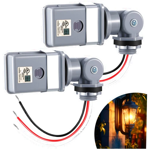 Ceoighe 2 Pack Photocell Sensor for Outdoor Lights, 120VAC 50/60 Hz Photocell IP54 Waterproof, Swivel Mount Photocell, Dusk to Dawn Sensor Photoelectric Switch for Back Yard Lightening