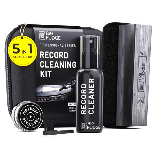 BIG FUDGE Professional Series Vinyl Record Cleaner Kit - Vinyl Record Cleaning Kit Includes Vinyl Record Brush Cleaning Fluid, Stylus Gel, Brush for Velvet, Padded Storage Case