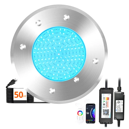 LEDIARY 6 Inch LED RGB Pool Lights for Inground Pool, AC120V 15W Underwater Swimming Pool/Spa Lights with APP/Remote Control, 50 ft Cord, Waterproof for 6