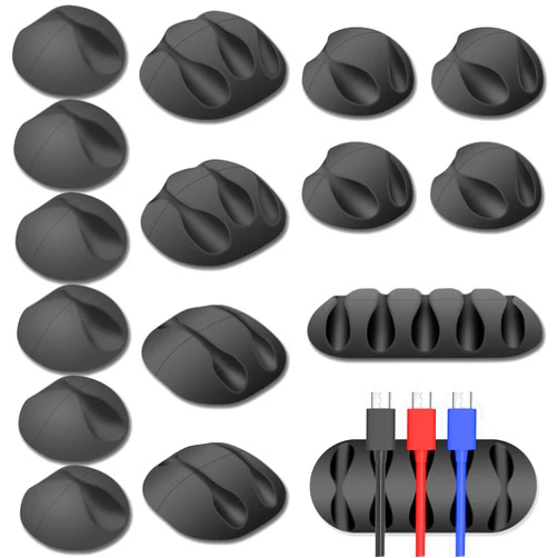 Xinkatior Cable Clips, 16 Pack Black Self Adhesive Cord Holder Cable Organizers Cord Clips Cable Holder Wire Holder Wire Clamp Charger Cable Clip USB Cable Management Keeper for Wall, Desk & Nightstand