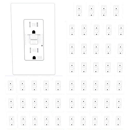 ELECTECK 50 Pack GFCI Outlets 15 Amp, Outdoor Weather Resistant(WR), Self-Test GFI Receptacles with LED Indicator, Ground Fault Circuit Interrupter, Screwless Wallplate Included, UL Listed, White