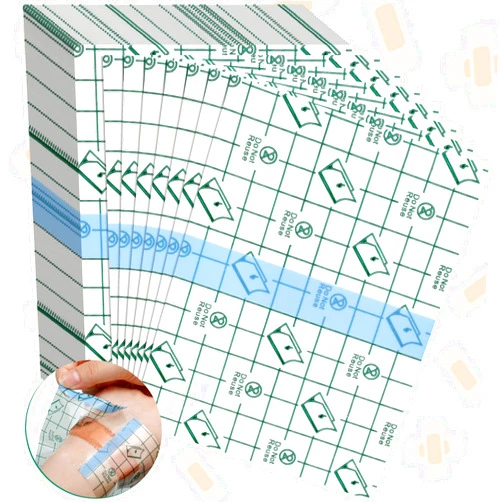 BBTO 150 Pieces Stretch Adhesive Bandages Transparent Film Dressing Bandages Waterproof Adhesive (3. 9 x 5. 1 Inch)